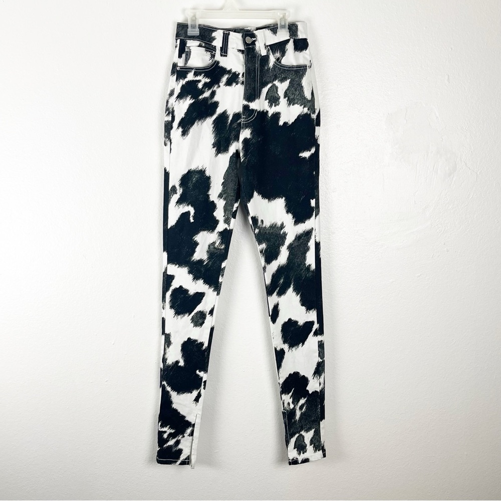 WEWOREWHAT Black And White Cowhide Print High Rise Stiletto Slit Jeans 25